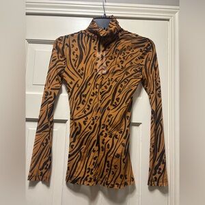 BCBGeneration Animal Print Long Sleeve sheer mesh Top